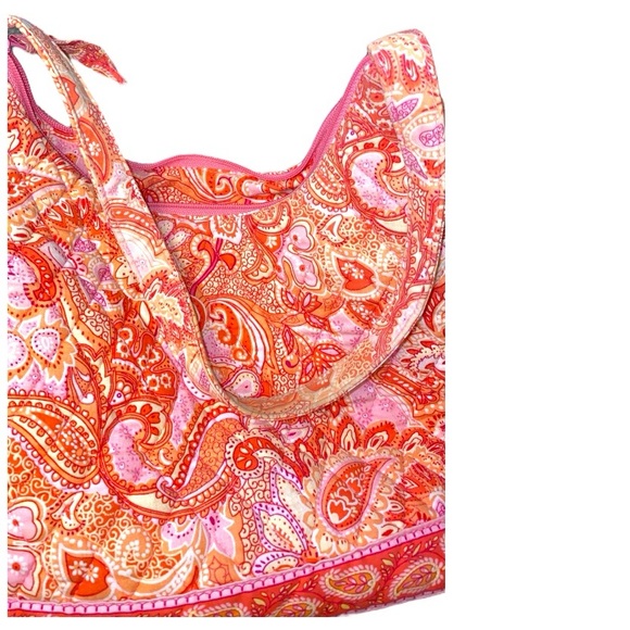 Vera Bradley Pink Tangerine Orange Quilted Zip Top Shoulder VB Bag Flat Bottom - Picture 4 of 16